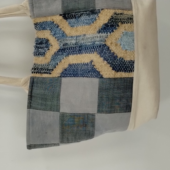 Camel Threads Tote bag blue and cream double strap lined with pockets - Picture 2 of 11